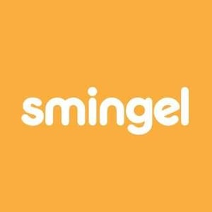 Oransje Smingel-logo på ensfarget bakgrunn.