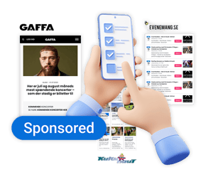 Sponsoreret eventindhold vises på udgiversider som GAFFA og KultuNaut med grafik til mobil tjekliste.